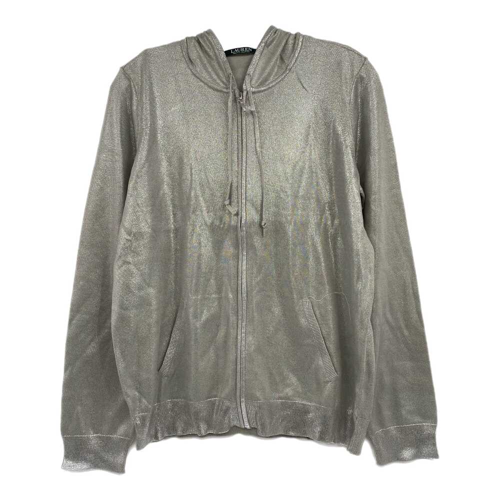Ralph Lauren Beige Metallic Full Zip Knit Sweater | Womens L